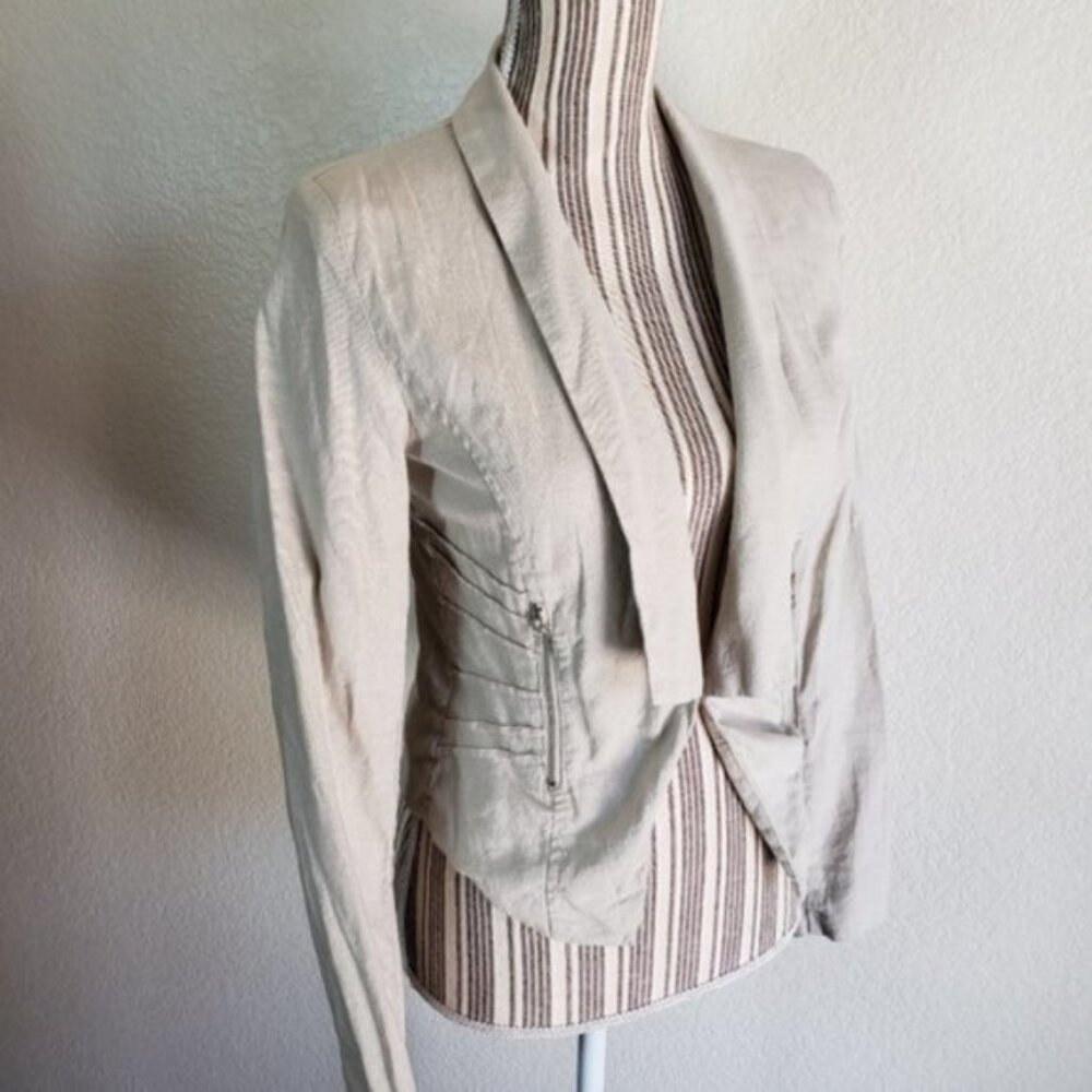 Chocolate USA Linen/Rayon Lagenlook Summer Blazer Jacket in Ivory size S - Picture 3 of 14